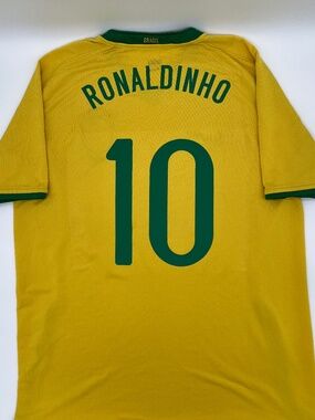 Brazil 2008/2009 Home Authentic Nike Ronaldinho #10 Jersey XL Men Yellow